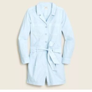 J.Crew Foundry Chino Short Coveralls Long Sleeve Romper Light Sky Blue Size 0